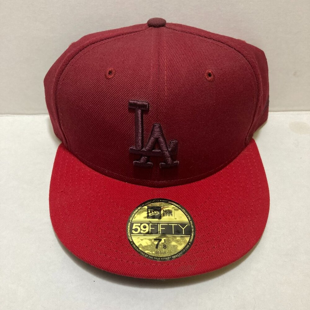 LA Dodgers New Era 59Fifty Dark Red Maroon Fitted Baseball Cap 7 1/8 NWT